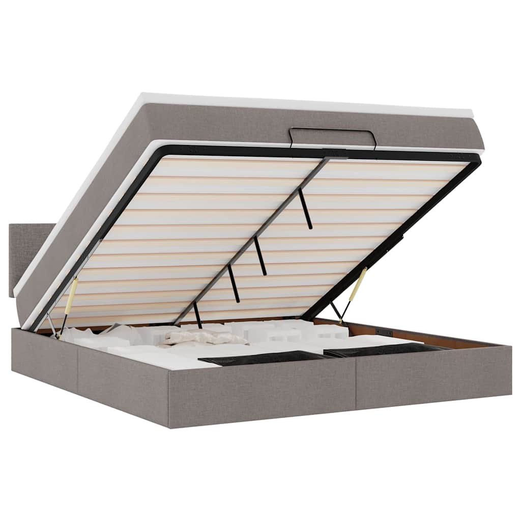 vidaXL Bed poef met matras en LED's 180x200 cm stof taupe, foto 3