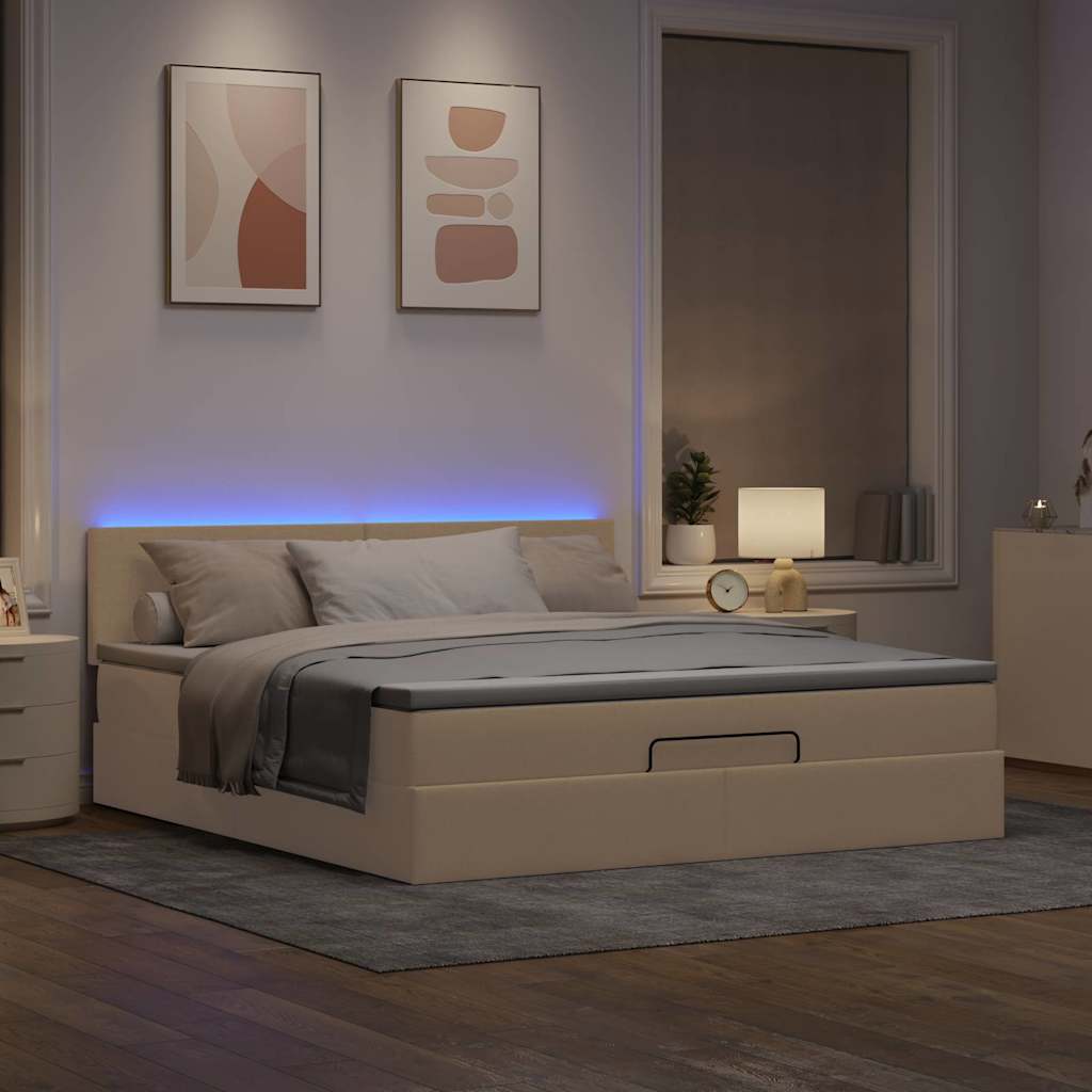 vidaXL Bed poef met matras en LED's 180x200 cm stof crèmekleurig afbeelding