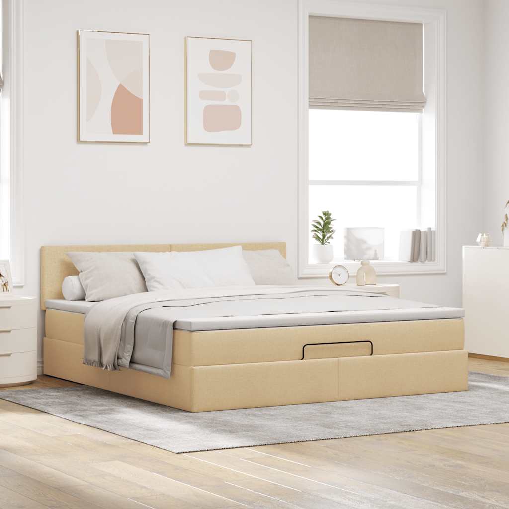 vidaXL Bed poef met matras en LED's 180x200 cm stof crèmekleurig, foto 4
