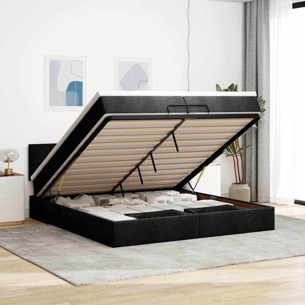 vidaXL Struttura Letto Pouf con Materassi Nero 200x200 cm in Tessuto