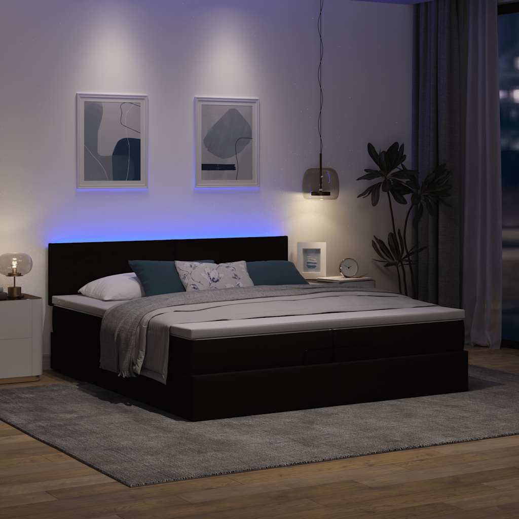 vidaXL Ottoman bed met matrassen en LED's 200x200cm stof donkerbruin afbeelding