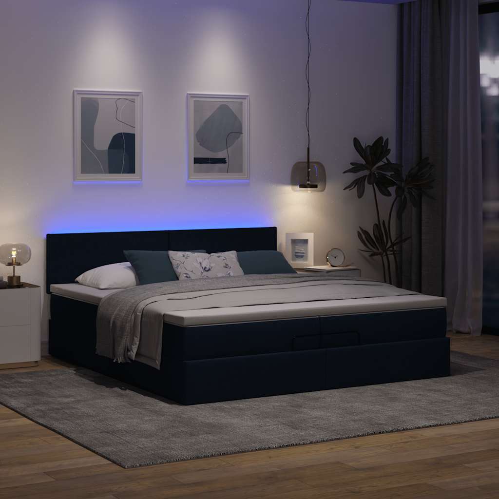 vidaXL Ottoman bed met matrassen en LED's 200x200cm stof blauw, foto 2