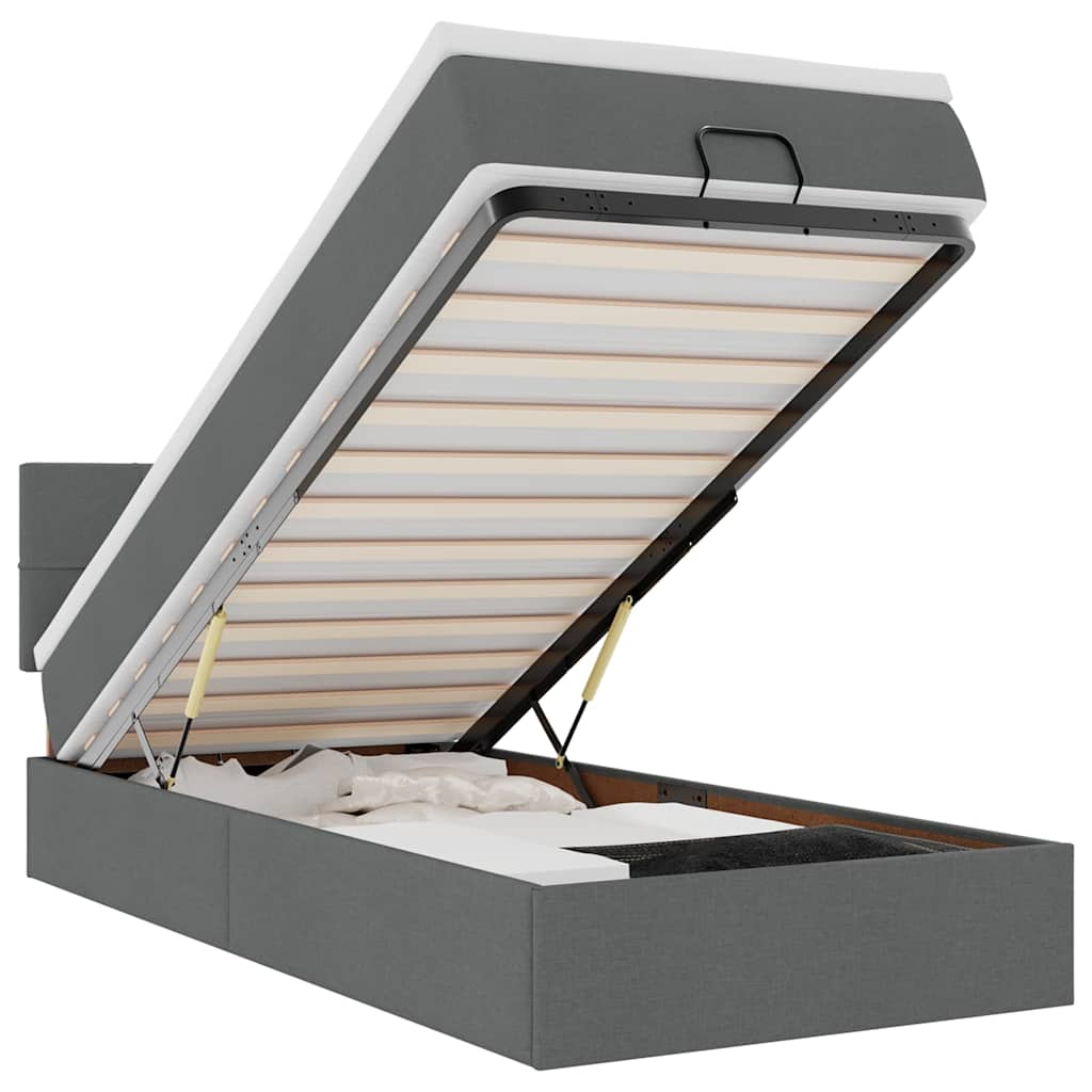 vidaXL Bed poef met matras en LED's stof 80x200 cm donkergrijs grijs, foto 3