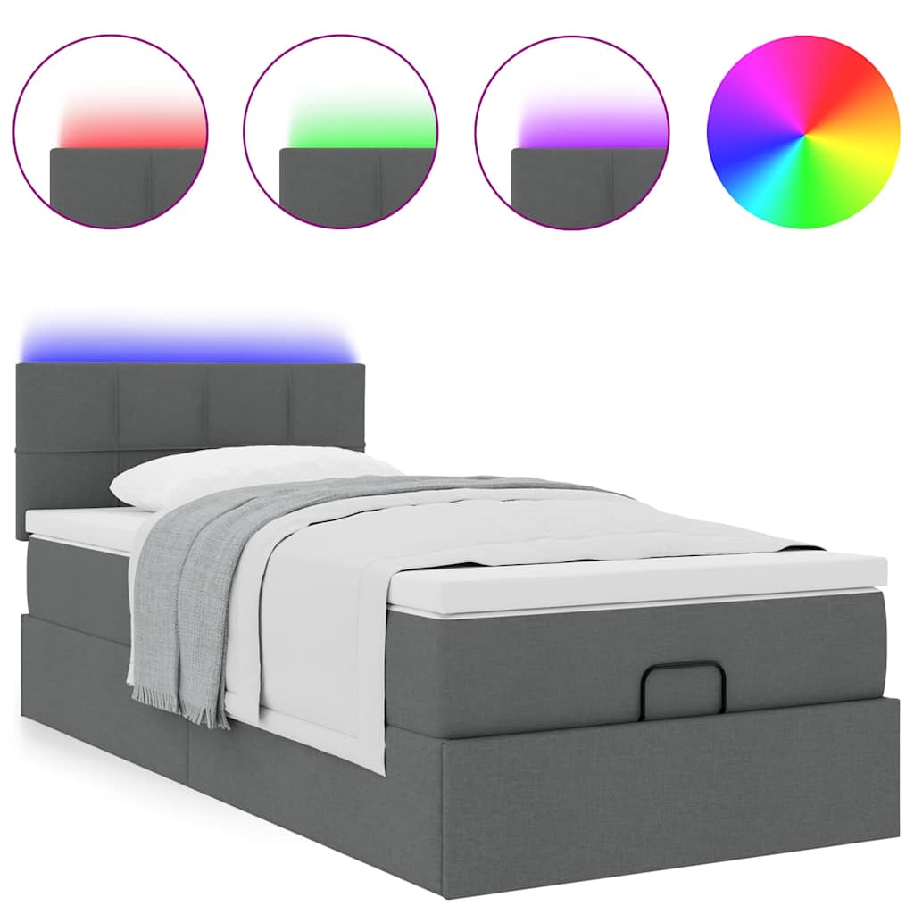 Lit ottoman avec vendu matelas et LED gris clair 80x200cm tissu lit rembourré vidaXL