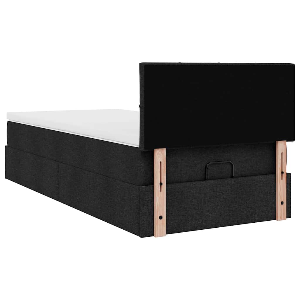 Łóżko Ottoman z materacem i LED, czarny, 80x200cm, tkanina