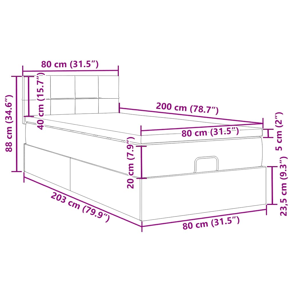 Osmanská postel s matrací & LED černá 80x200cm látka - obrázek 18