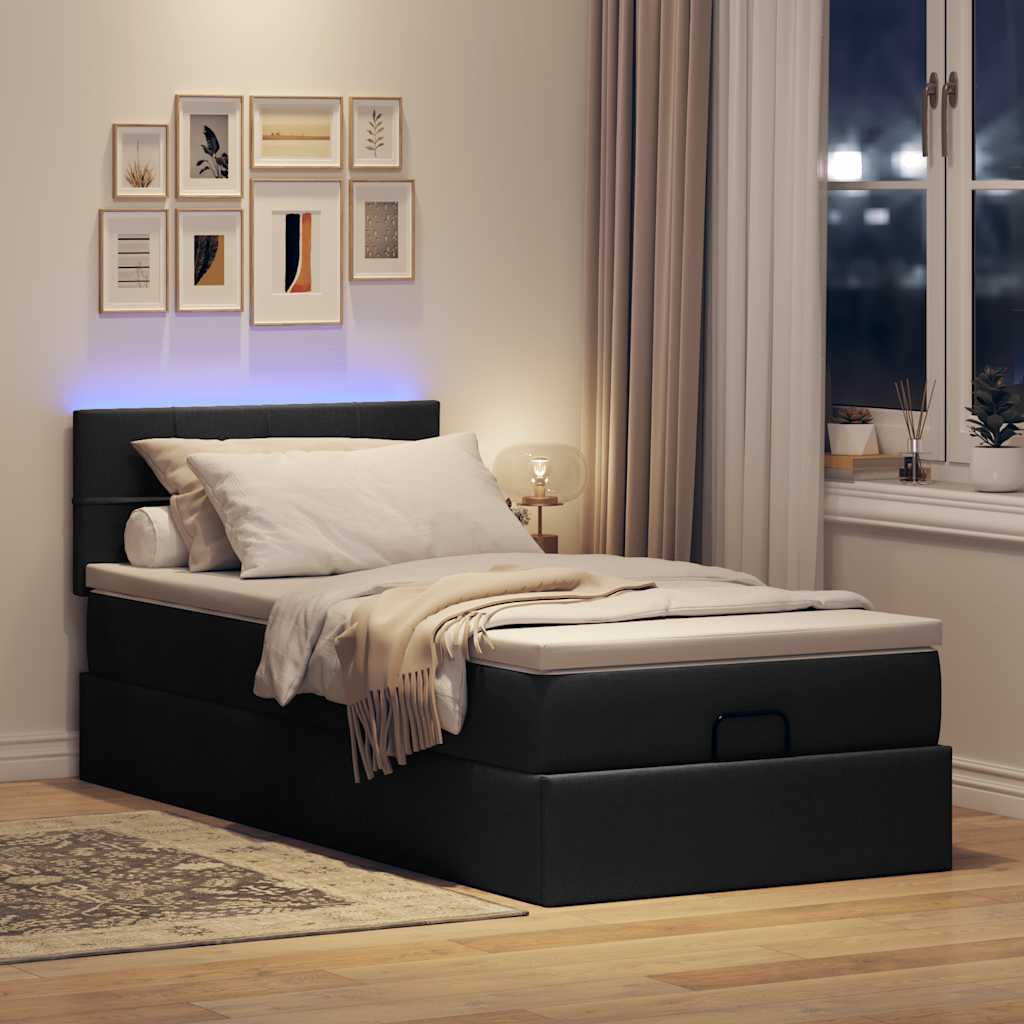 Ottoman-Bett mit Matratze Schwarz 80×200 cm Stoff