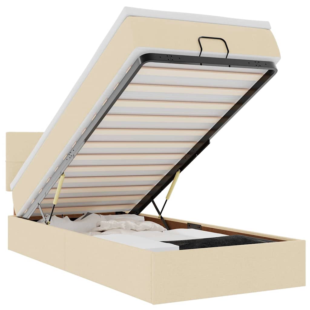 vidaXL Cadru de pat otoman cu saltea crem 90x190cm stofa