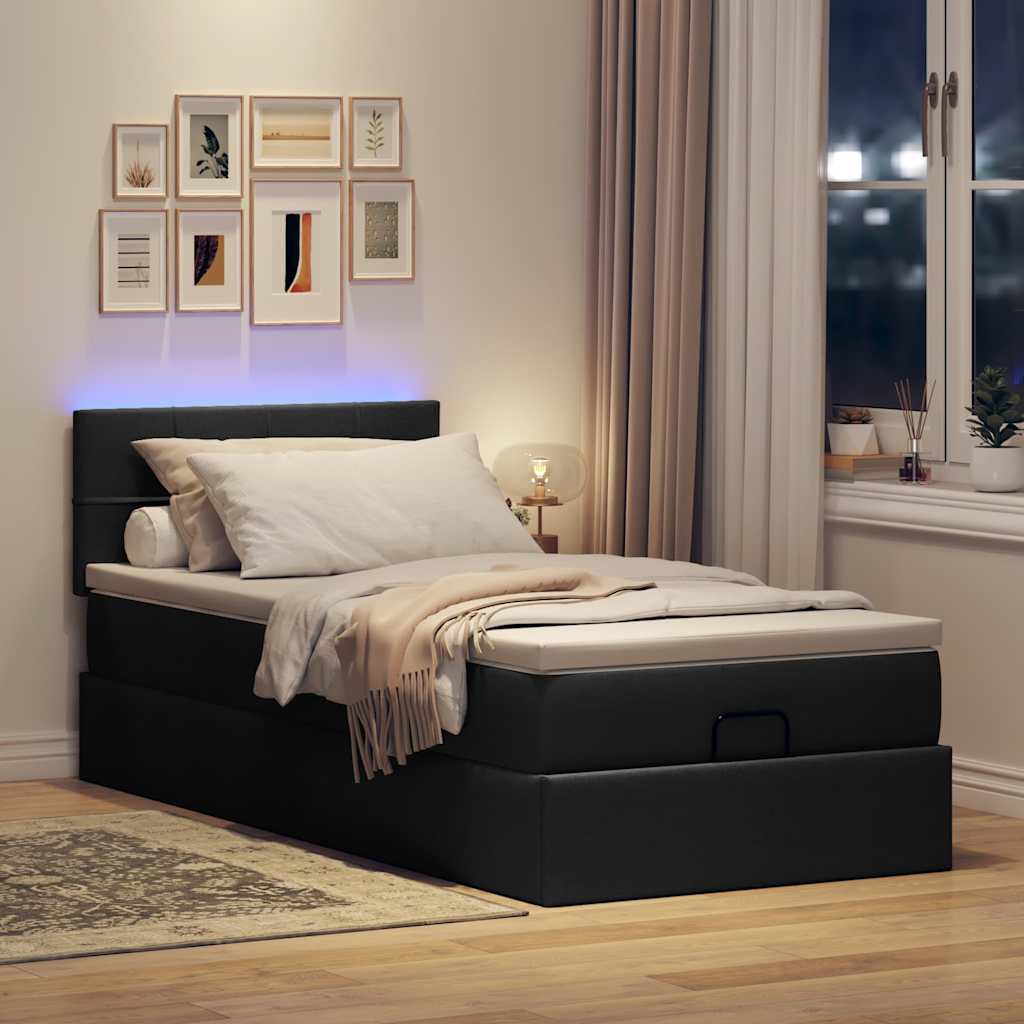 vidaXL Ottoman bed met matras en LED's 90x200 cm stof zwart afbeelding