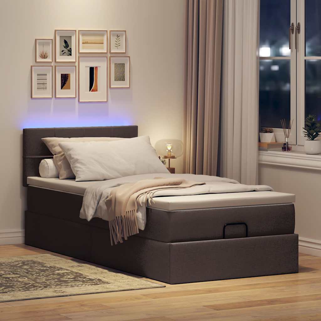 vidaXL Bed poef met matras en LED's 90x200 cm stof donkerbruin afbeelding