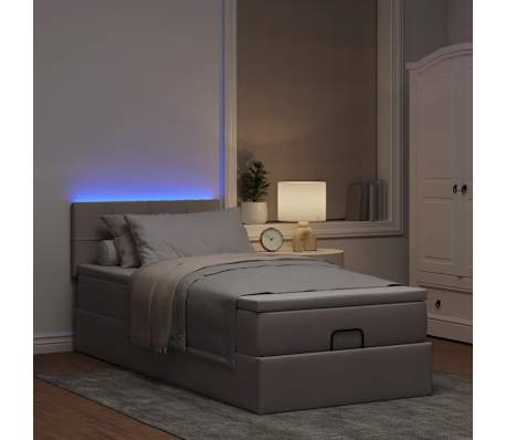 vidaXL Οθωμανικό κρεβάτι με στρώμα & LEDs Taupe 90x200 cm ύφασμα