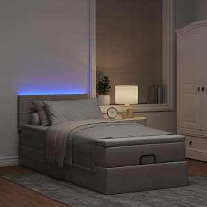 vidaXL Οθωμανικό κρεβάτι με στρώμα & LEDs Taupe 90x200 cm ύφασμα