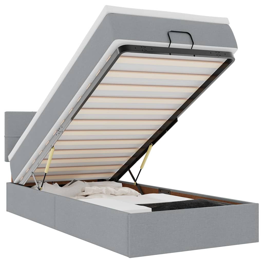 Thumbnail - vidaXL Ottoman-Bett mit Matratze & LEDs Hellgrau 100x200 cm Stoff