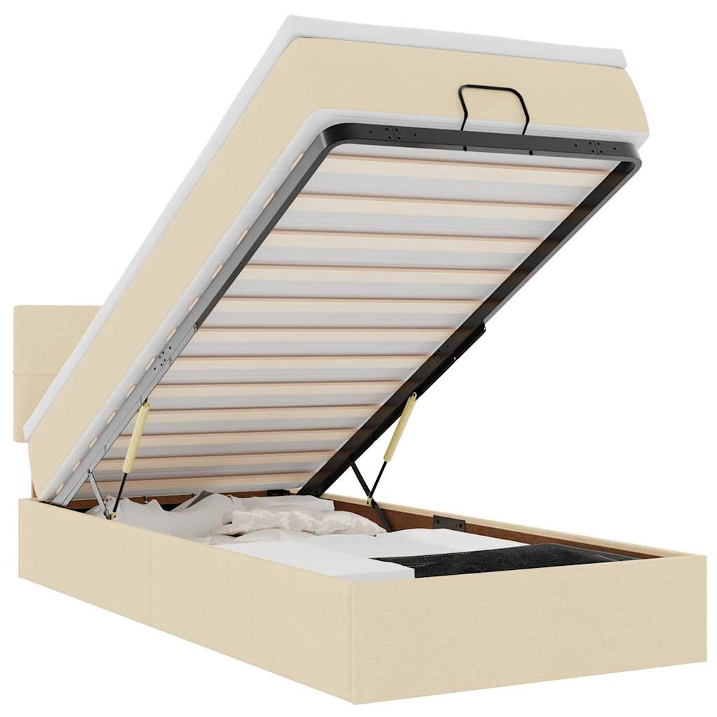 vidaXL Ottoman bed met matras en LED's 100x200 cm stof crèmekleurig, foto 3