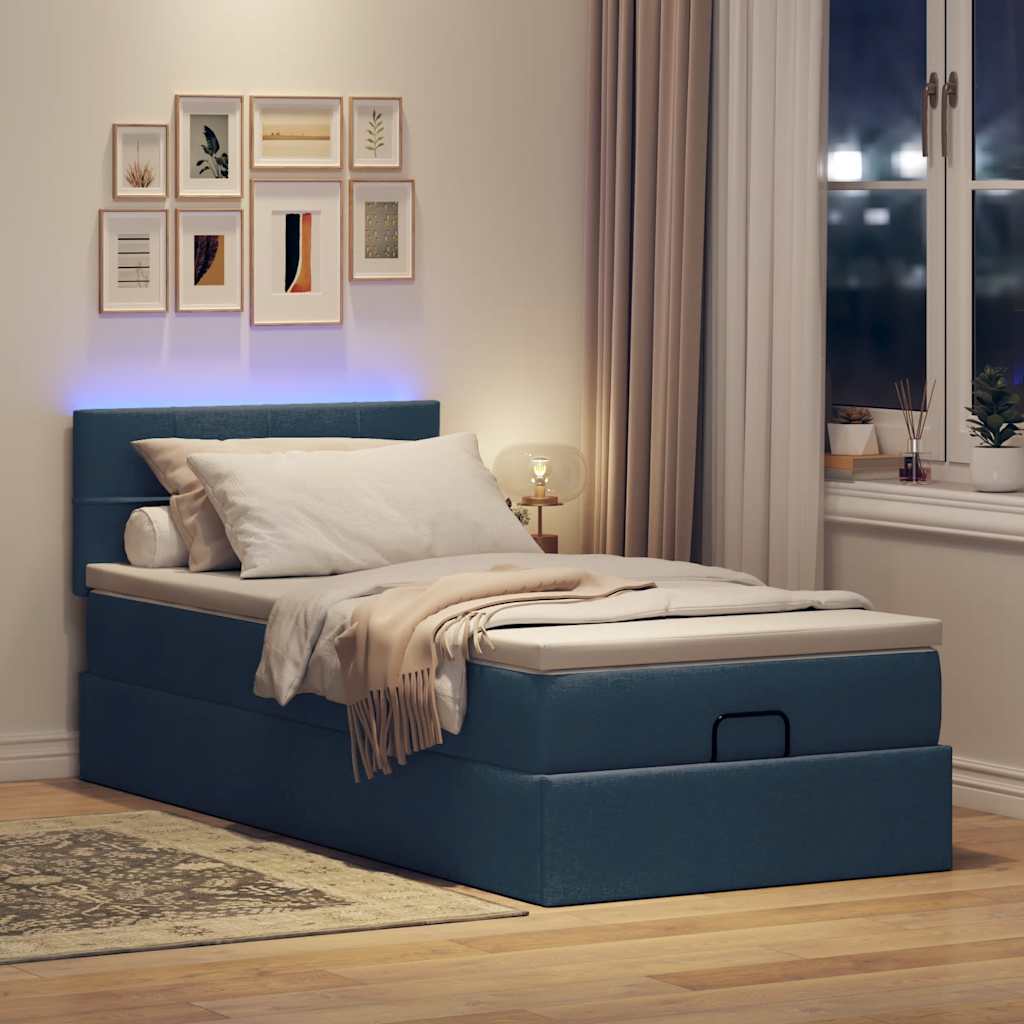 vidaXL Bed poef met matras en LED's 100x200 cm stof blauw afbeelding