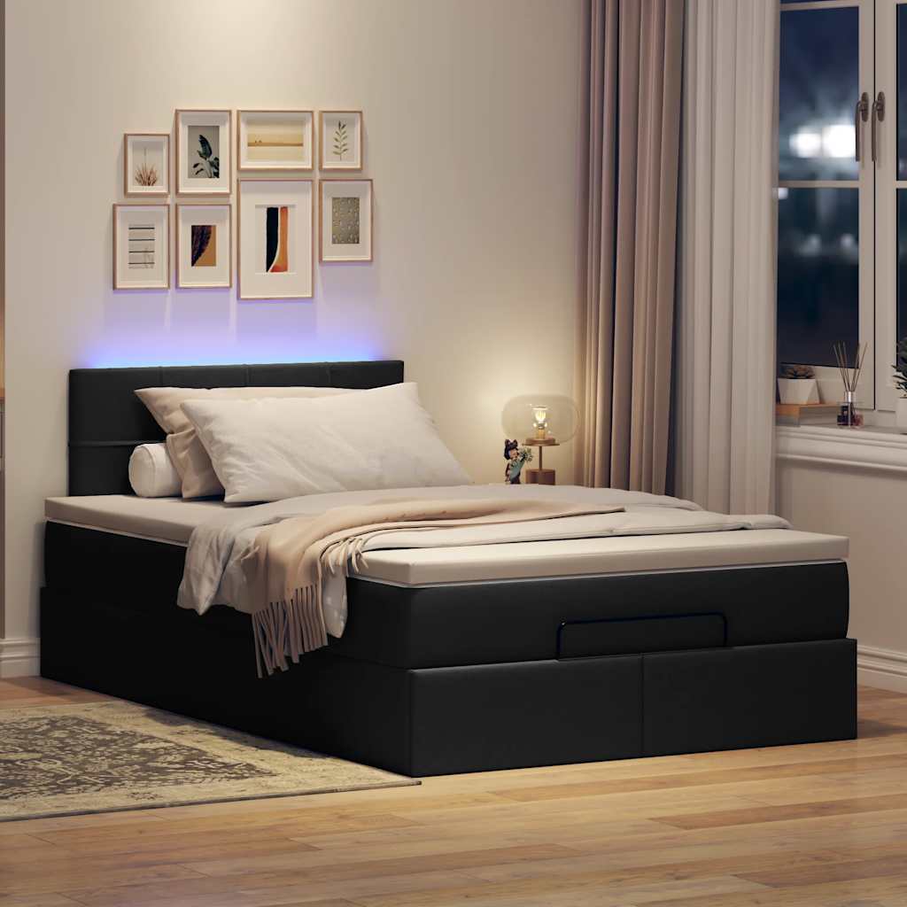 vidaXL Bed poef met matras en LED's 120x190 cm stof zwart afbeelding