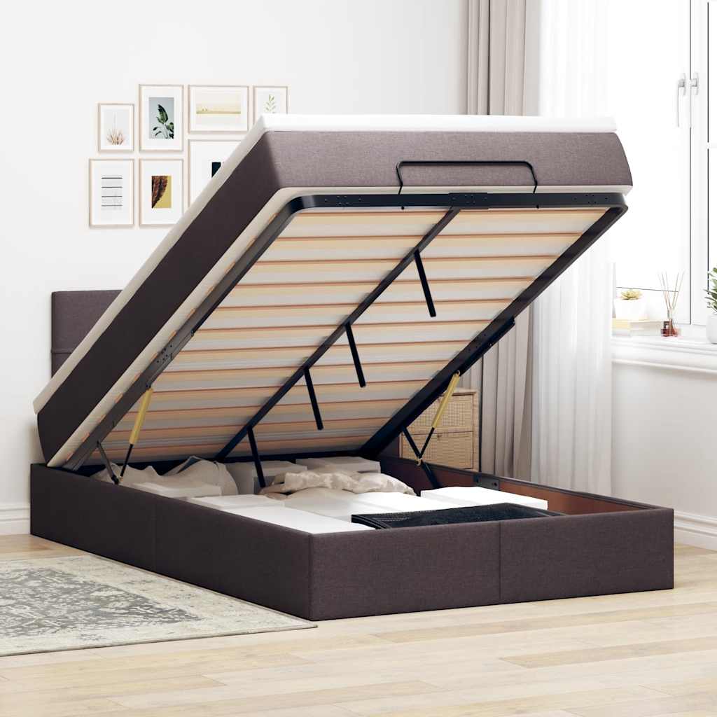 vidaXL Cadru de pat otoman cu saltea țesătură maro închis 120x190 cm