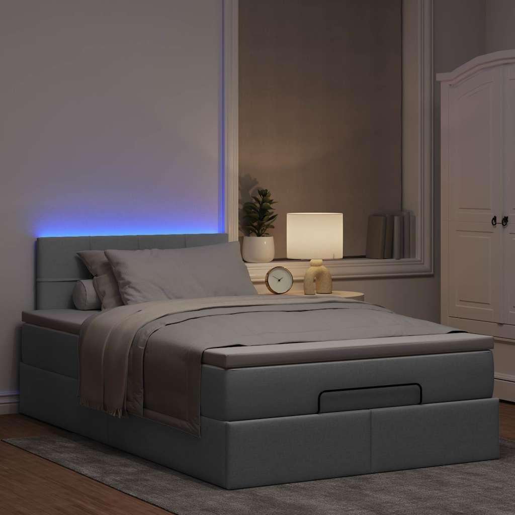 vidaXL Ottoman bed met matras en LED's 120x200 cm stof lichtgrijs afbeelding