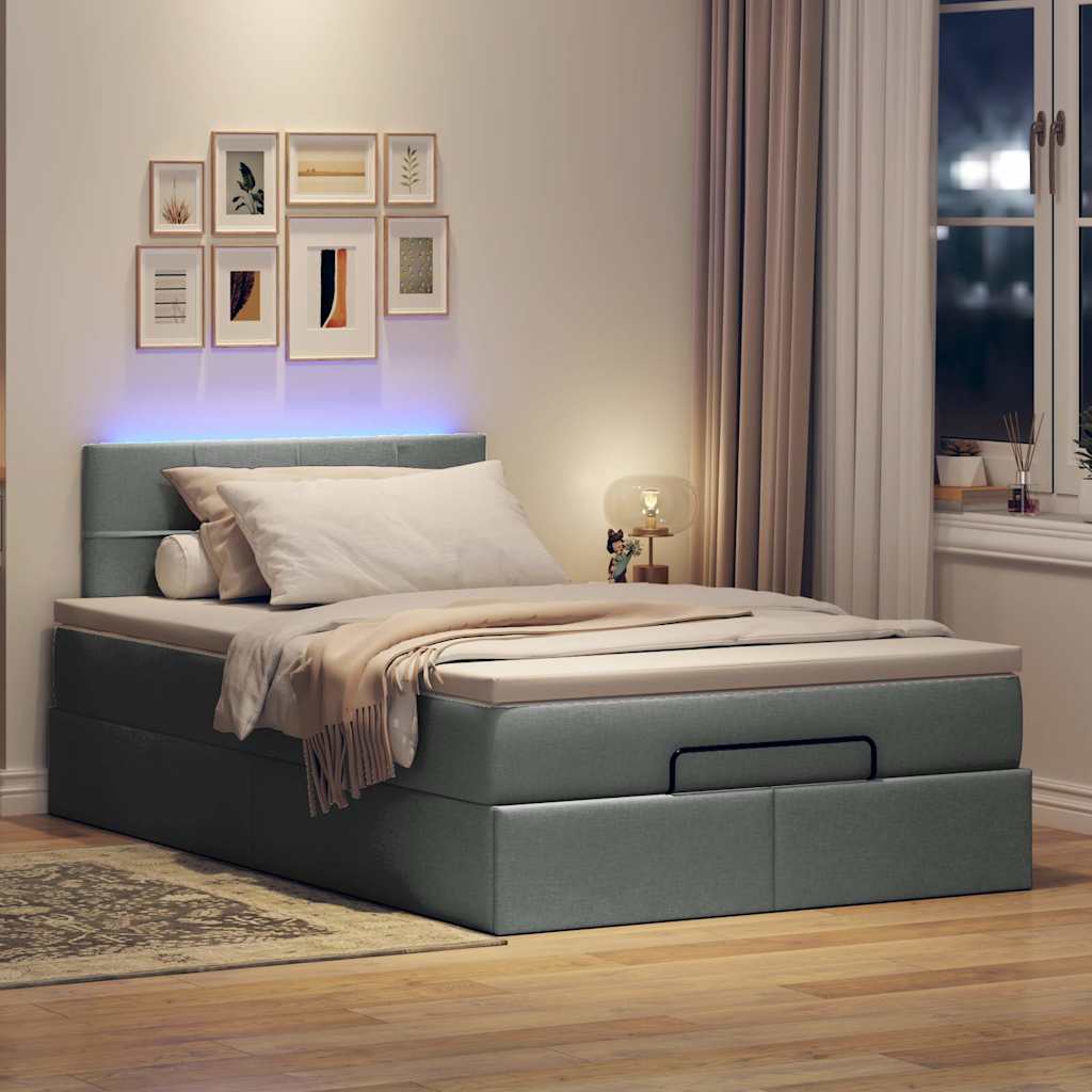 vidaXL Bed poef met matras en LED's 120x200 cm stof donkergrijs afbeelding