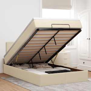 Otomanski posteljni okvir z vzmetnico krem 120x200 cm blago