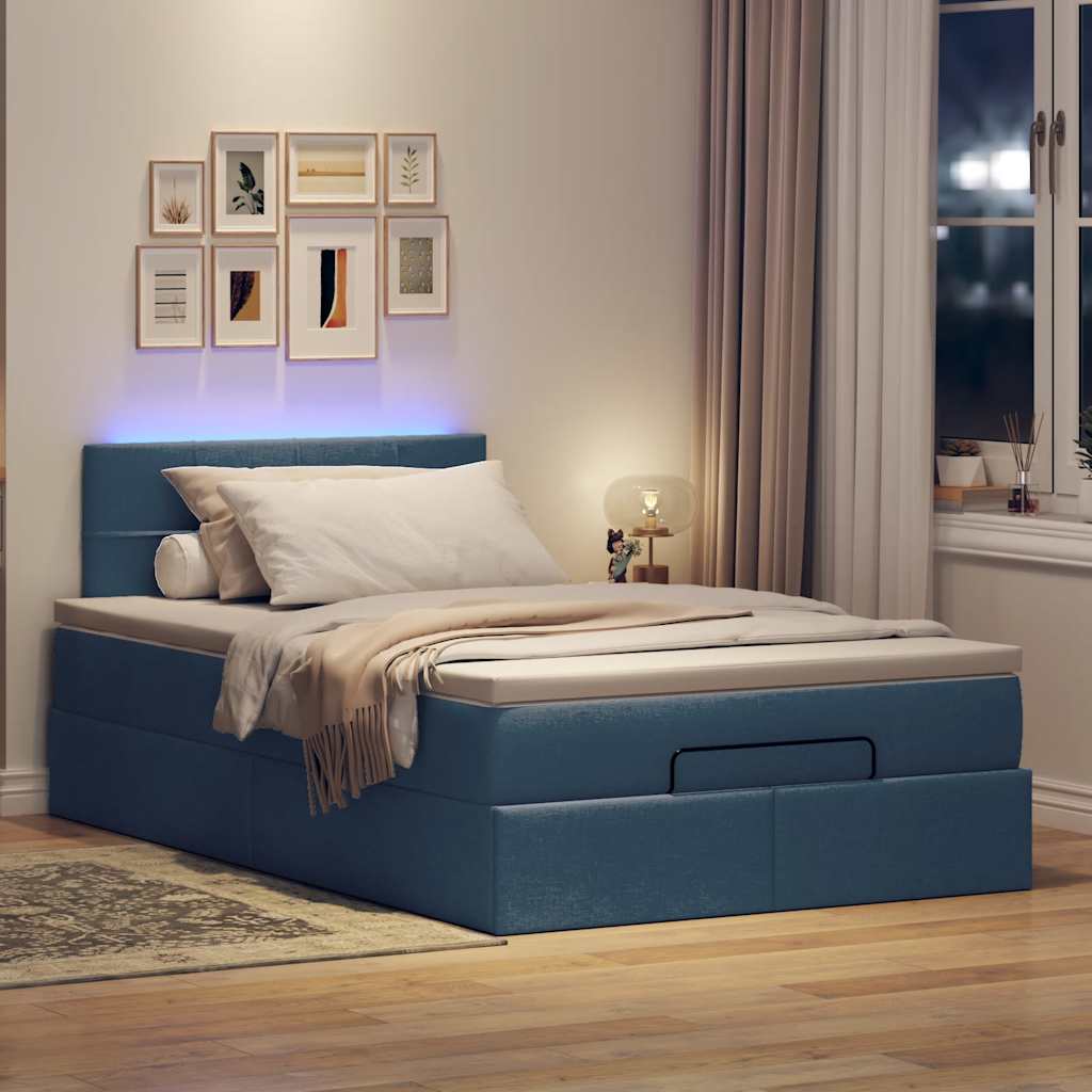 vidaXL Bed poef met matras en LED's 120x200 cm stof blauw afbeelding