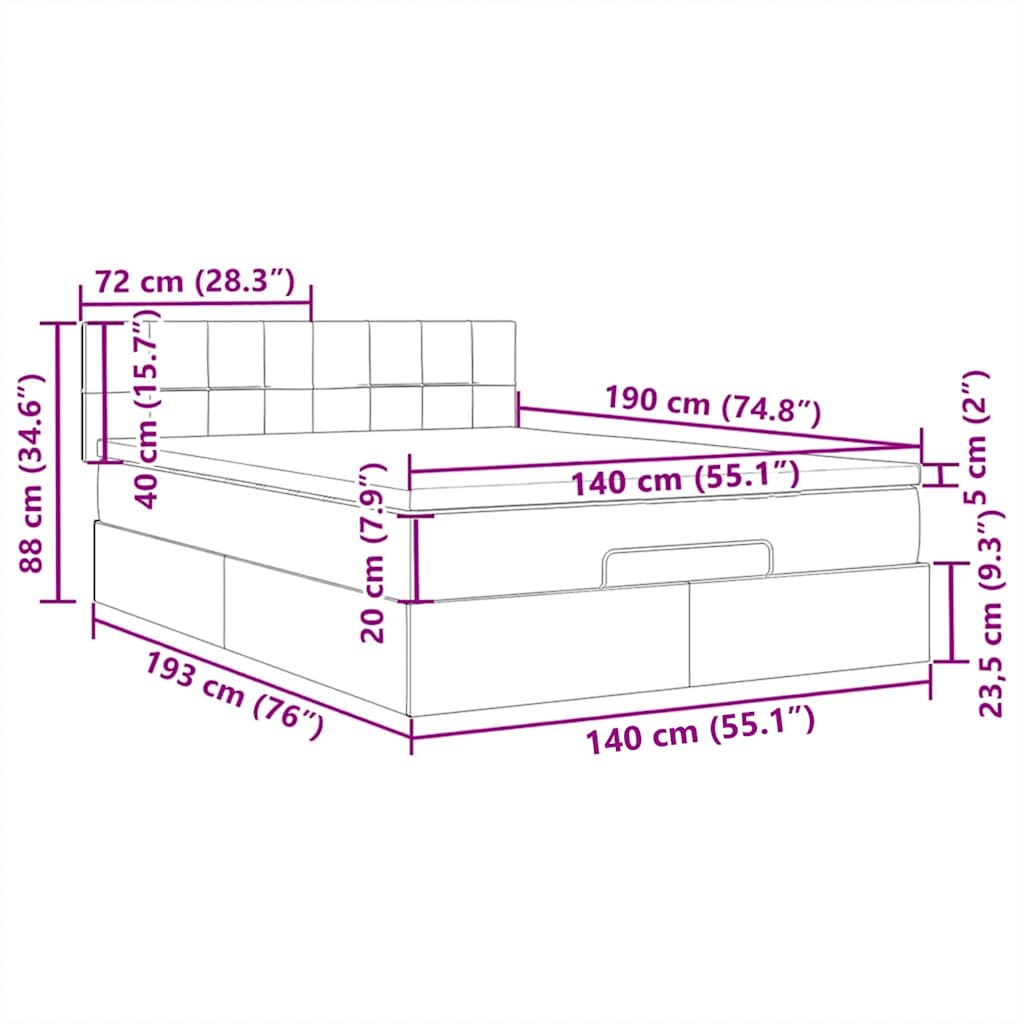 Osmanská postel s matrací & LED světle šedá 140x190 cm látka - obrázek 18