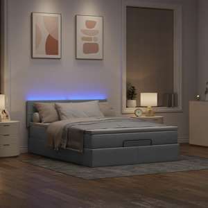 Osmanská postel s matrací & LED světle šedá 140x190 cm látka - obrázek 3
