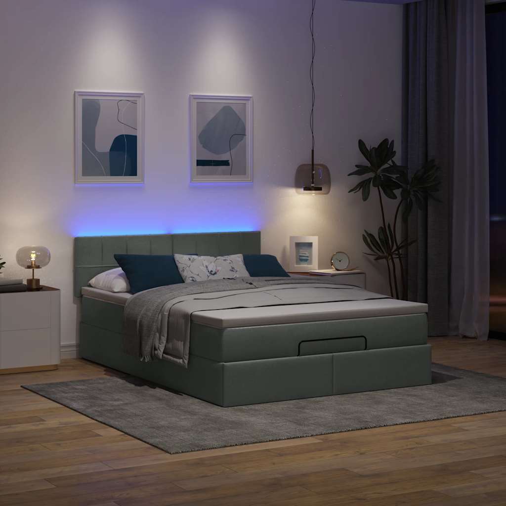 vidaXL Bed poef met matras en LED's stof 140x190 cm donkergrijs afbeelding