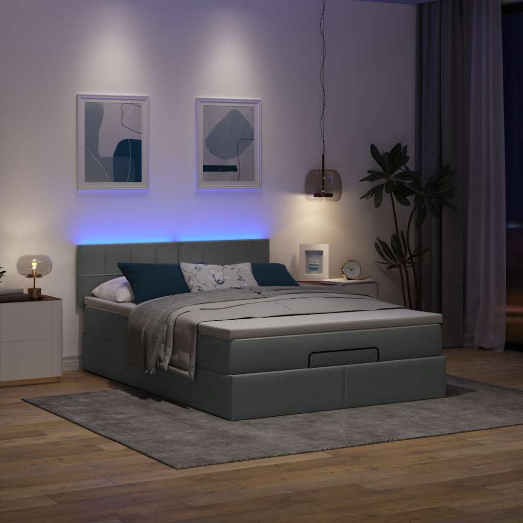 vidaXL Ottoman-Bett mit Matratze & LEDs Dunkelgrau 140x190 cm Stoff