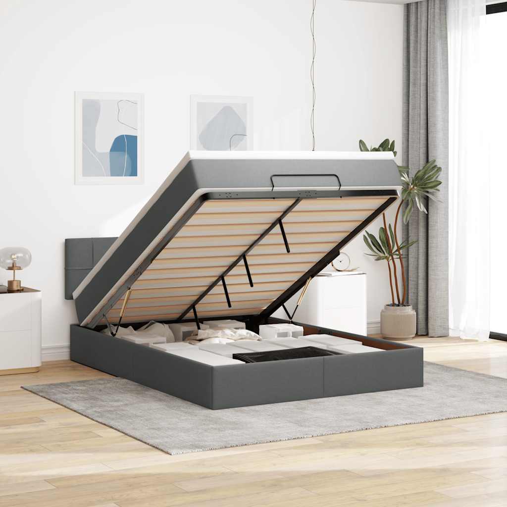 vidaXL Ottomane Bett mit Matratze & LEDs Dunkelgrau 140x190 cm Stoff