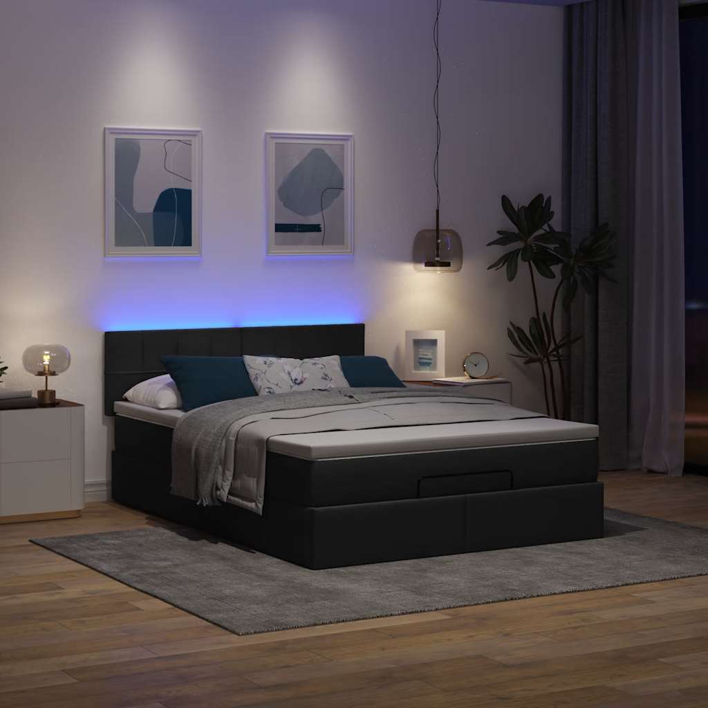 vidaXL Bed poef met matras en LED's stof 140x190 cm zwart afbeelding