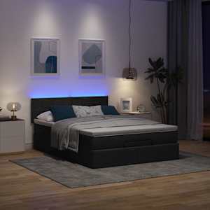 Osmanská postel s matrací & LED diody černá 140x190 cm látka - obrázek 3
