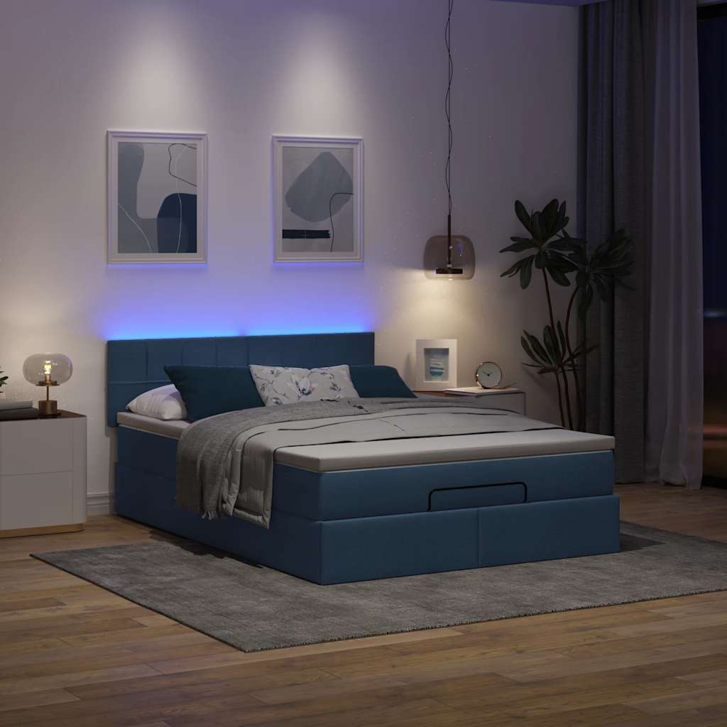 vidaXL Bed poef met matras en LED's stof 140x190 cm blauw afbeelding