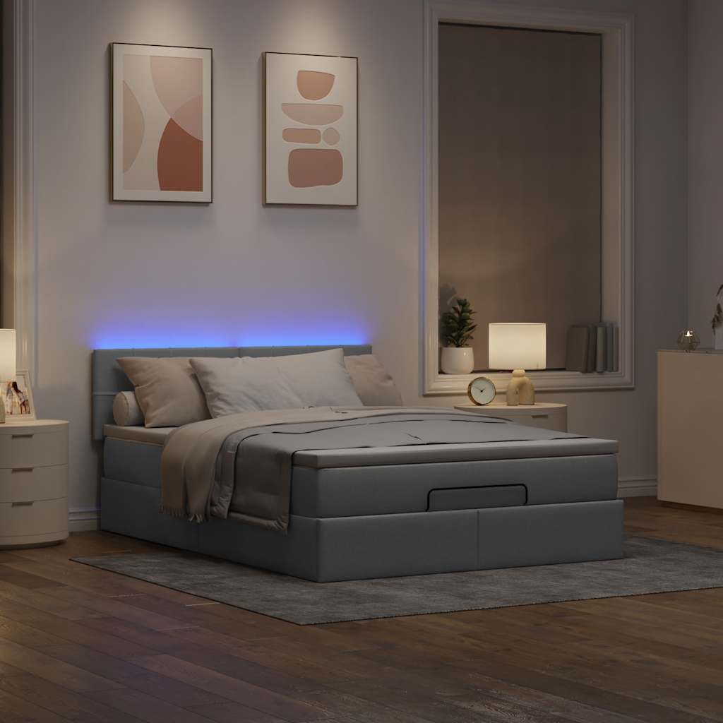 vidaXL Ottoman bed met matras en LED's 140x200cm stof lichtgrijs afbeelding