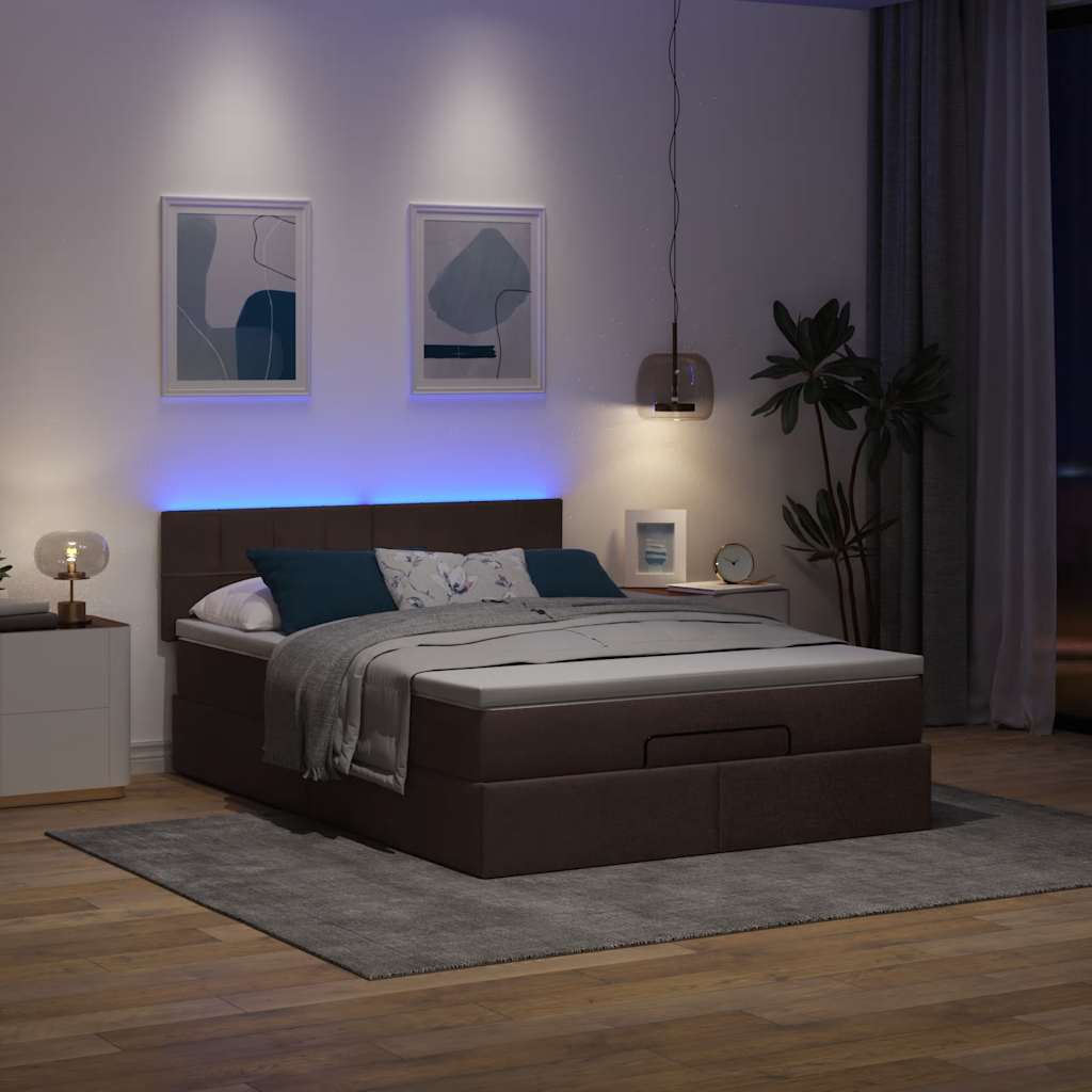 vidaXL Ottoman bed met matras en LED's 140x200cm stof donkerbruin afbeelding