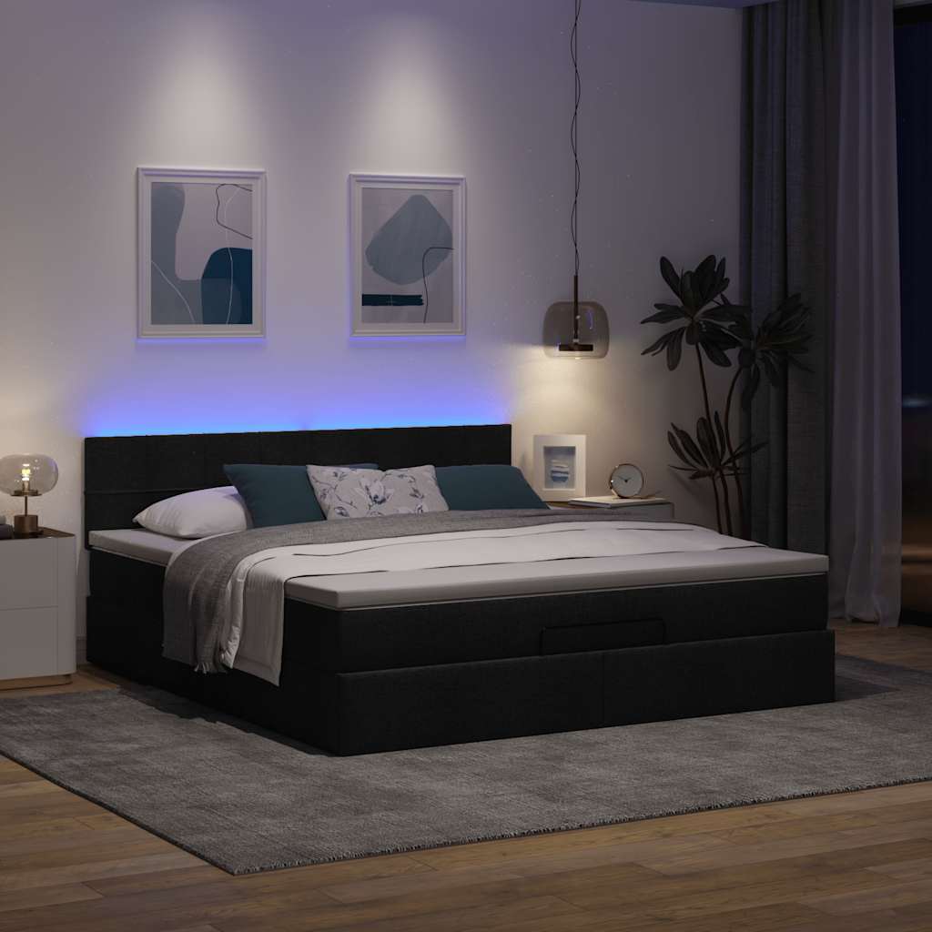 Thumbnail - vidaXL Ottoman-Bett mit Matratze & LEDs Schwarz 160x200 cm Stoff