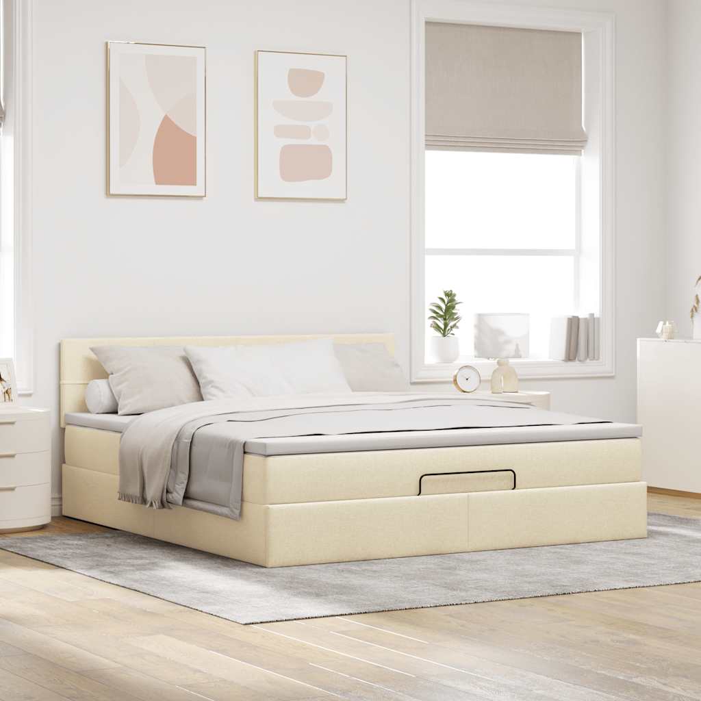 vidaXL Ottoman bed met matras en LED's 160x200cm stof crèmekleurig, foto 4