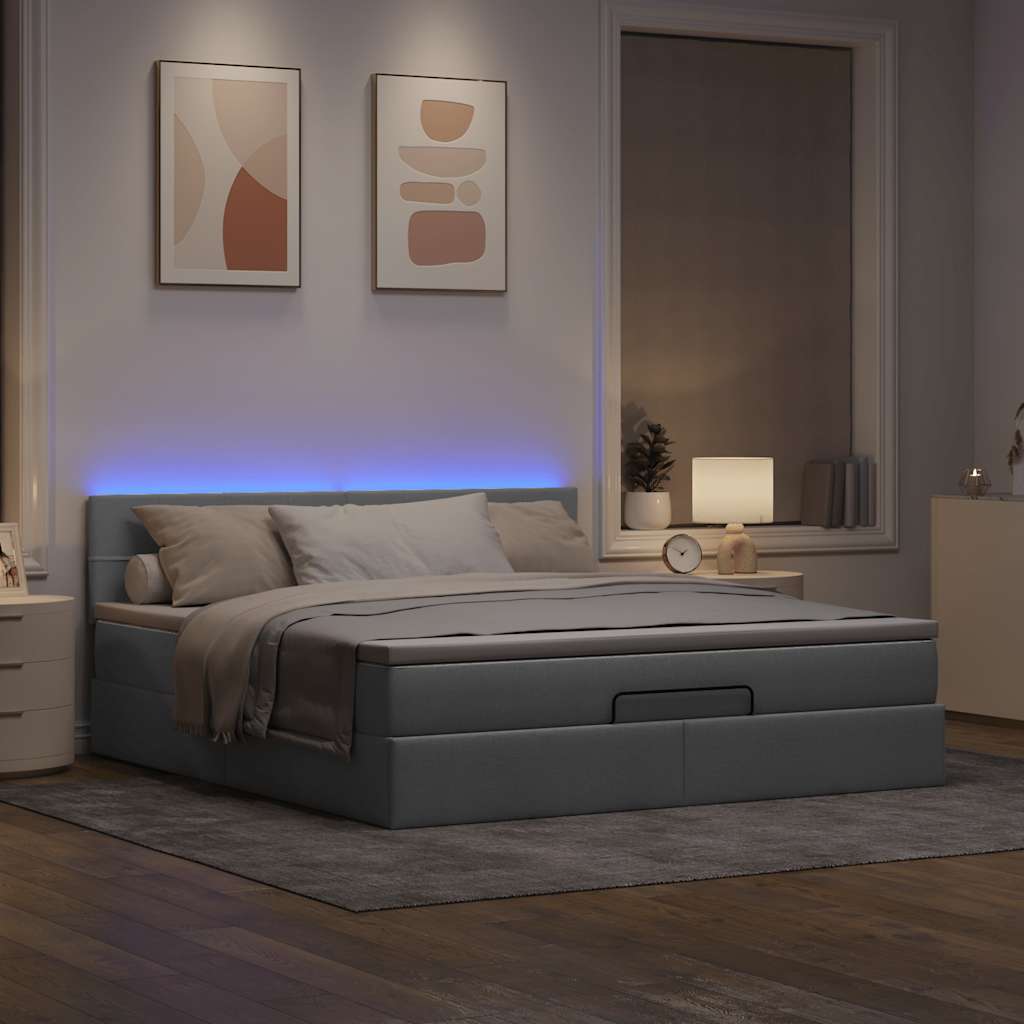 vidaXL Bed poef met matras en LED's 180x200 cm stof lichtgrijs afbeelding