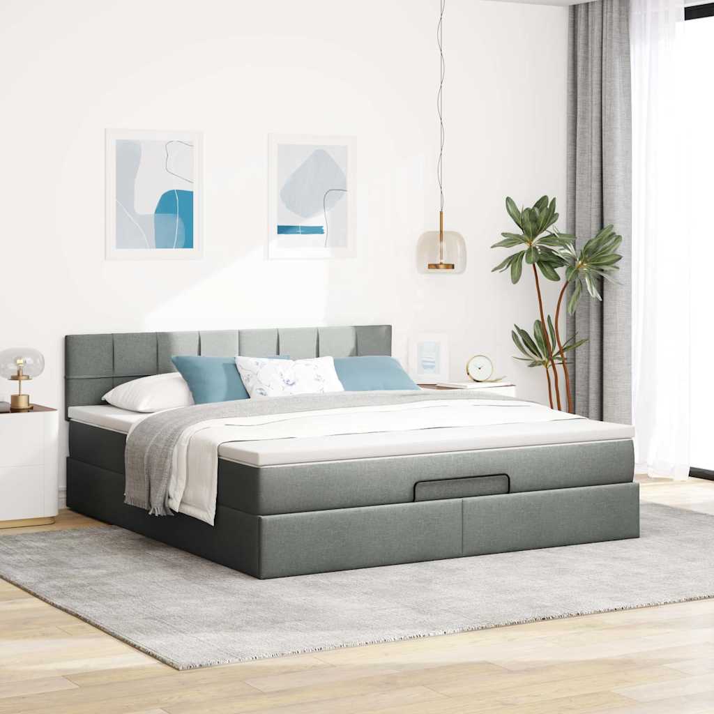 vidaXL Bed poef met matras en LED's 180x200 cm stof donkergrijs grijs, foto 4