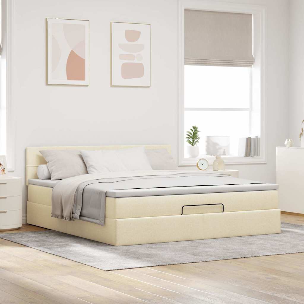 vidaXL Bed poef met matras en LED's 180x200 cm stof crèmekleurig, foto 4