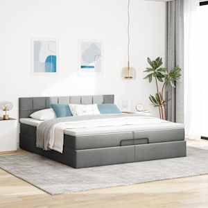 Osmanský rám postele s matrací tmavě šedý 200x200cm textil - obrázek 4