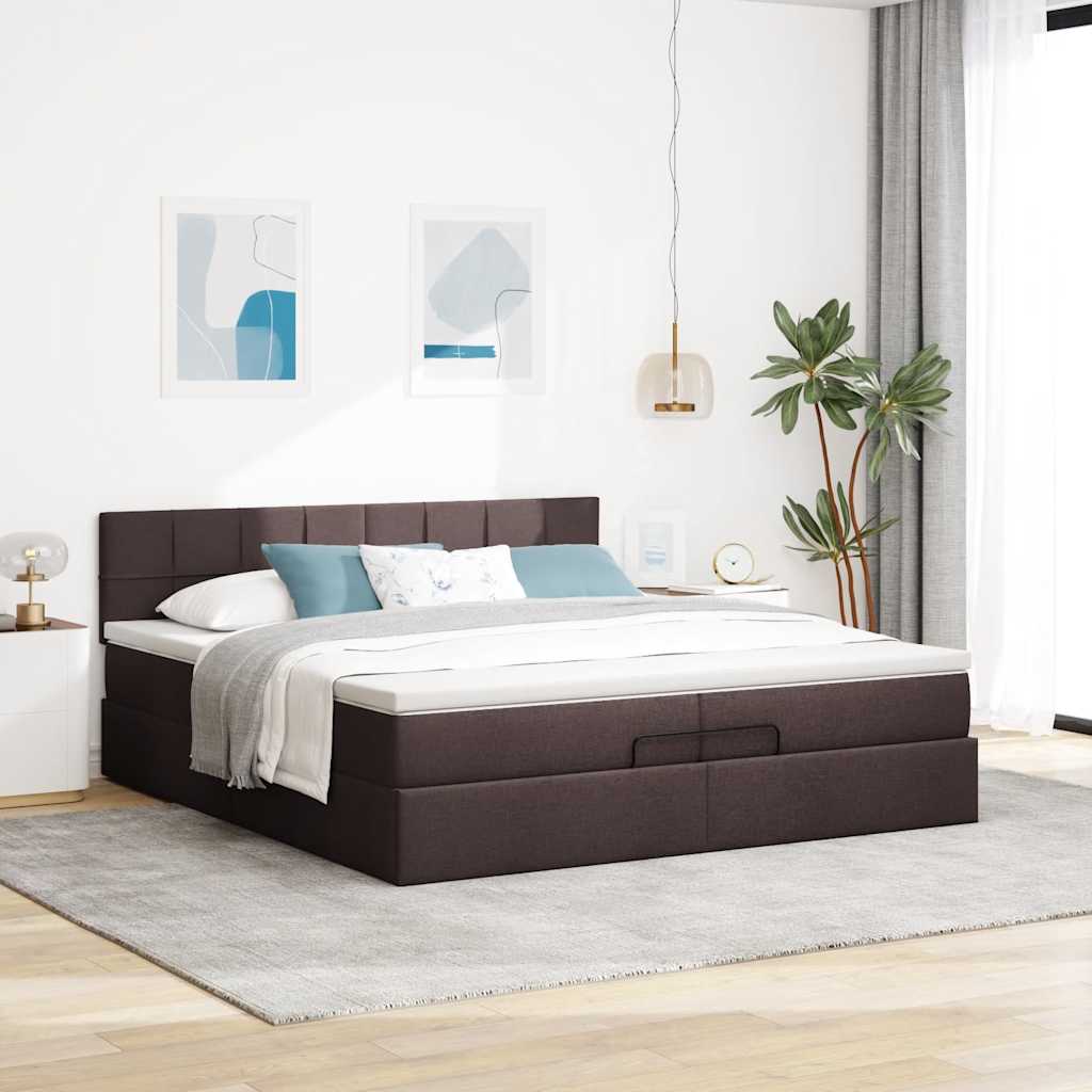 vidaXL Ottoman bed met matrassen en LED's 200x200cm stof donkerbruin bruin, foto 4