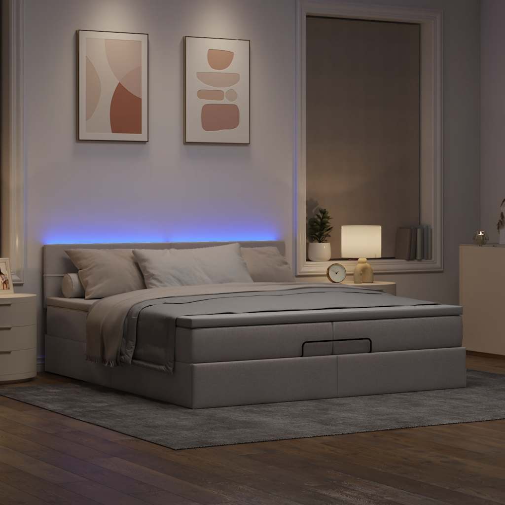 vidaXL Ottoman bed met matrassen en LED's 200x200cm stof taupe afbeelding