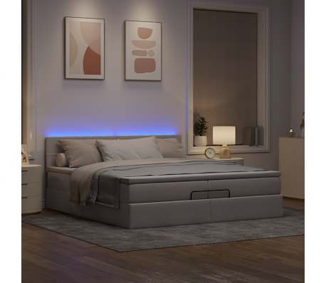 vidaXL Οθωμανικό κρεβάτι με στρώματα & LEDs Taupe 200x200cm ύφασμα