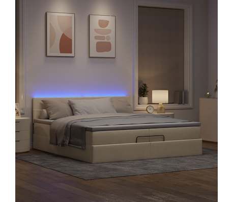 vidaXL Οθωμανικό κρεβάτι με στρώματα & LEDs Κρέμα 200x200cm ύφασμα