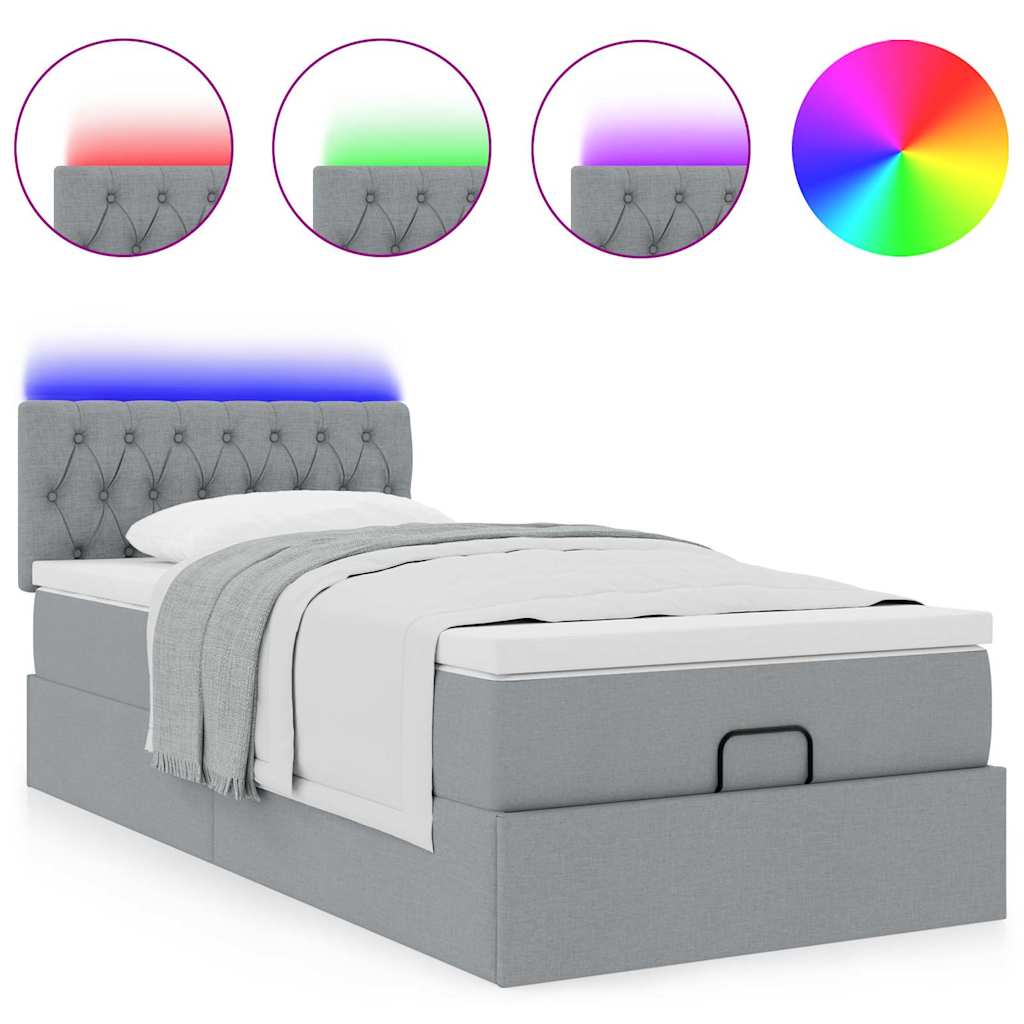 Lit ottoman avec matelas et LED gris clair 80x200cm tissu lit rembourré vente en gros vidaXL