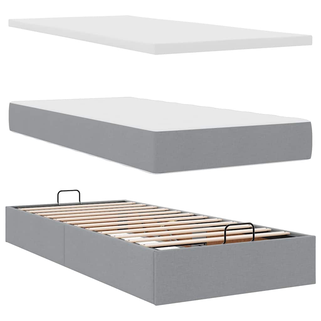 Lit ottoman avec matelas et vendre LED gris clair 80x200cm tissu lit rembourré vidaXL
