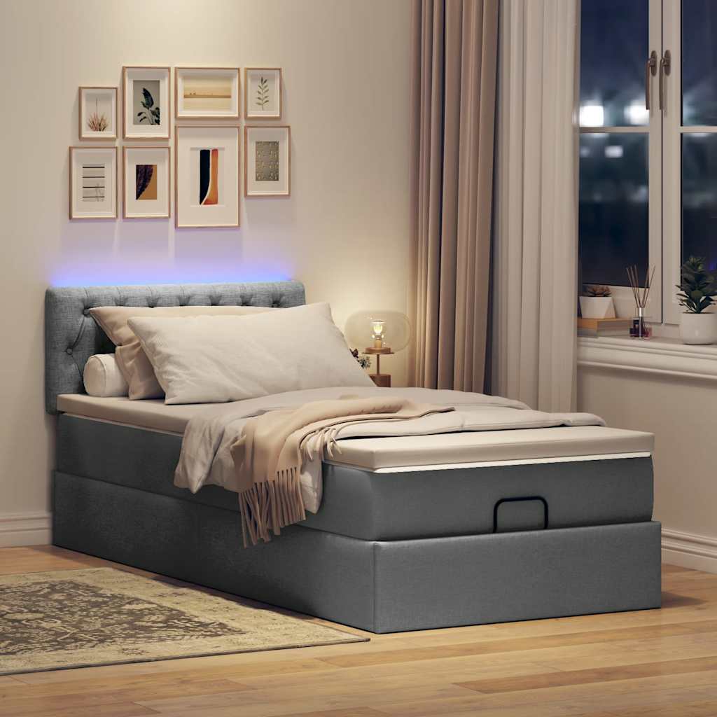 vidaXL Bed poef met matras en LED's stof 80x200 cm donkergrijs afbeelding