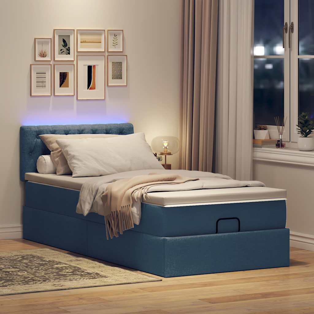vidaXL Ottoman bed met matras en LED's 80x200cm stof blauw afbeelding