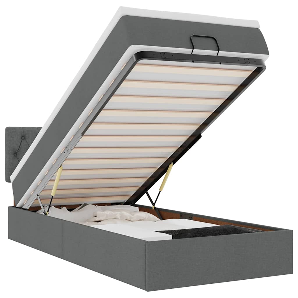 vidaXL Ottoman bed met matras en LED's 90x190cm stof donkergrijs grijs, foto 3